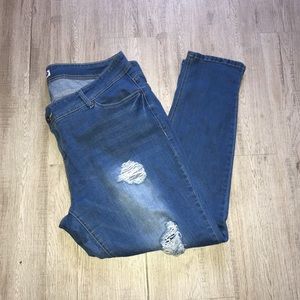 Plus size medium wash distressed jeans